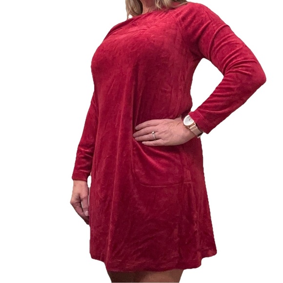 J. Jill Dresses & Skirts - J. Jill Red Velvet Dress Long Sleeve Shift Size M Pima Cotton Holiday Romantic